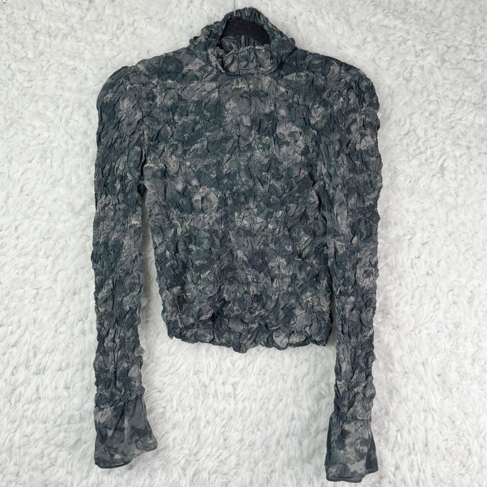 Stockholm Atlier Other Stories Grey Textured Mock Neck Long Sleeve Crop Top Sz 4
